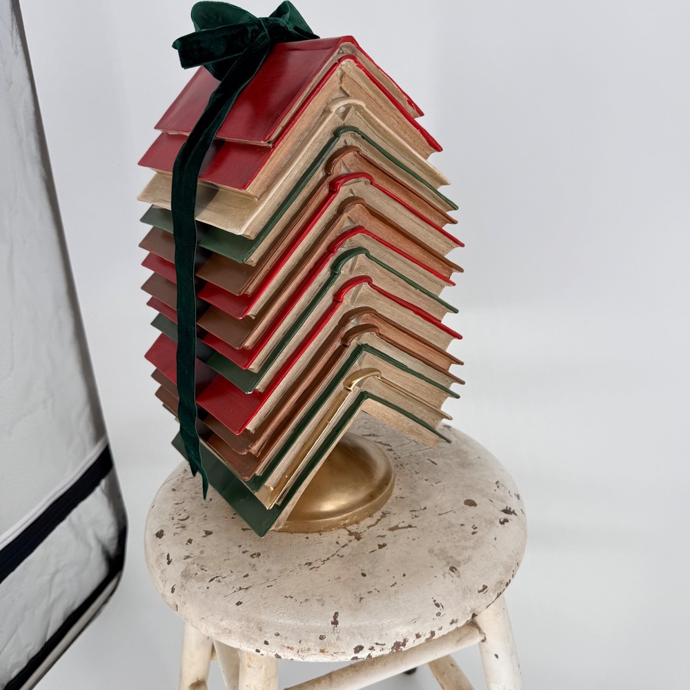 Cracker Barrel STACKED BOOK CHRISTMAS TREE WITH RIBBON -Viral Holiday Decor
